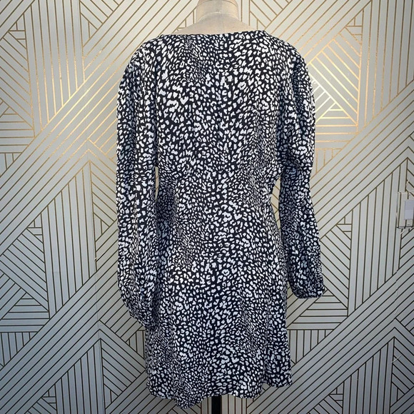 Zara Dress Animal Print Leopard Black and White Button Front Size Large - Picture 9 of 12